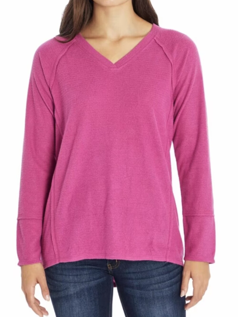 Wildfox Women's Brushed Long-Sleeve V-Neck Pink Sweater Sz XL Soft